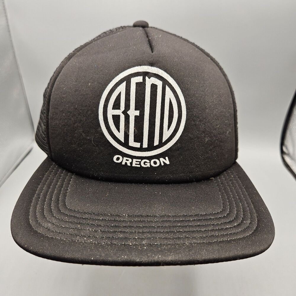 Bend Oregon Trucker Hat Men's Black White Mesh Snapback Cap OCEAN 100% Polyester